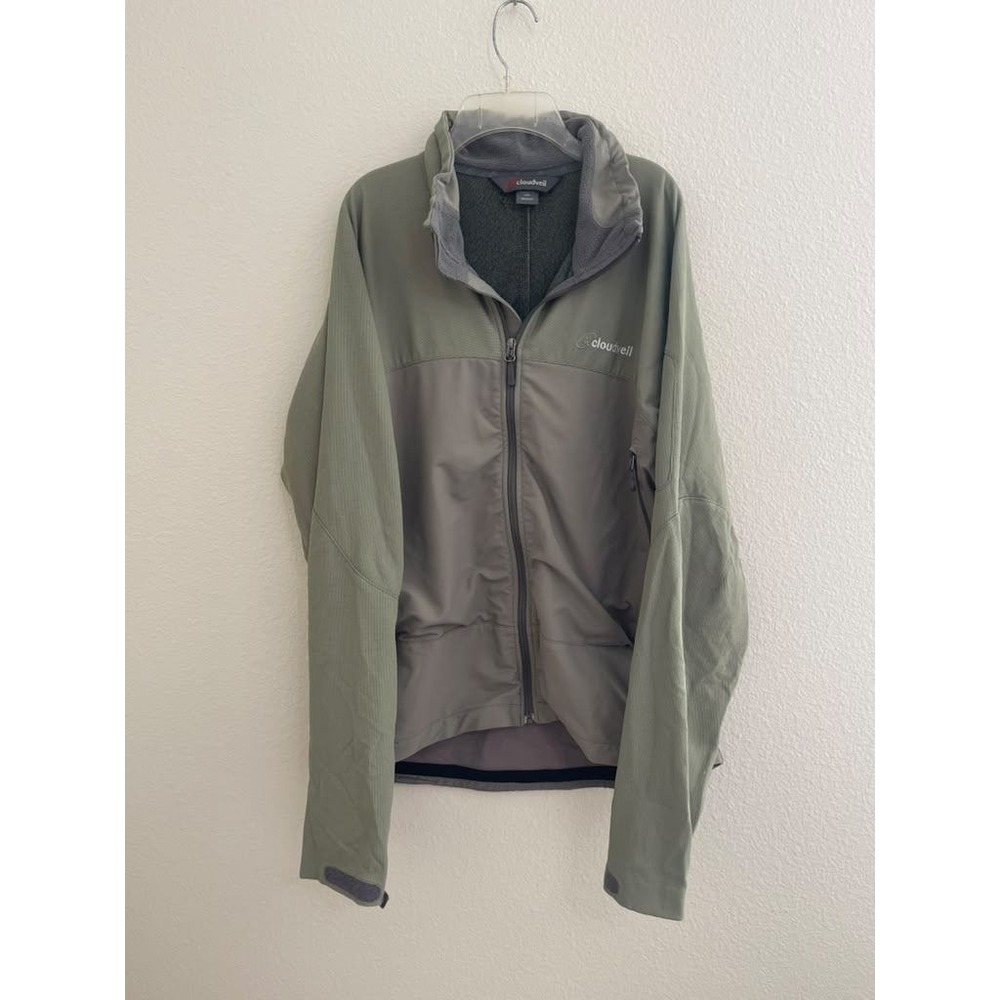 Cloudveil Mens Medium Softshell Jacket Sage Green Full Zip Fleece Lined Outdoor